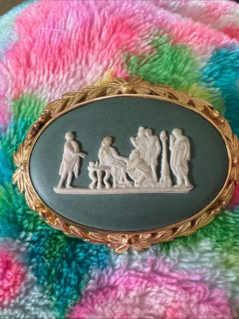 Wedgwood Gold and Black Oval Brooch